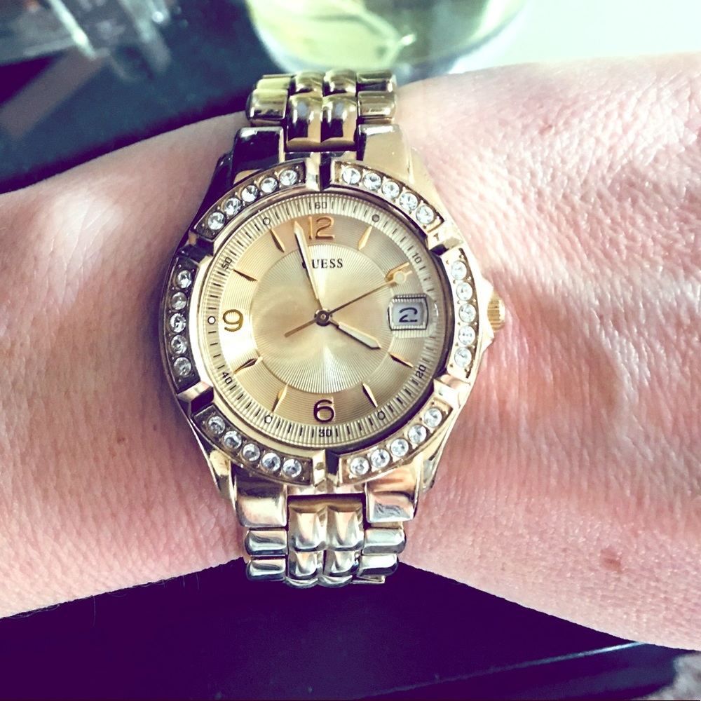 Guess gold watch with crystal